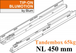 TANDEMBOX TIP-ON Blumotion Korpusschiene Vollauszug, 65 kg, NL= 450mm, li/re